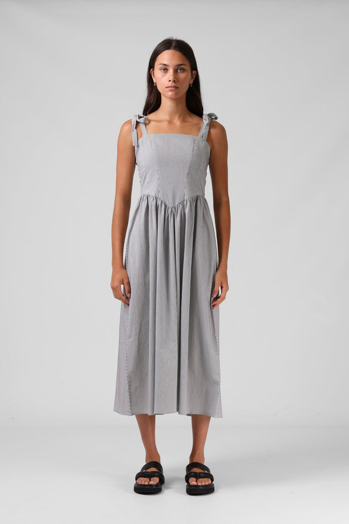 RPM Sofia Midi Dress Black White Pinstripe