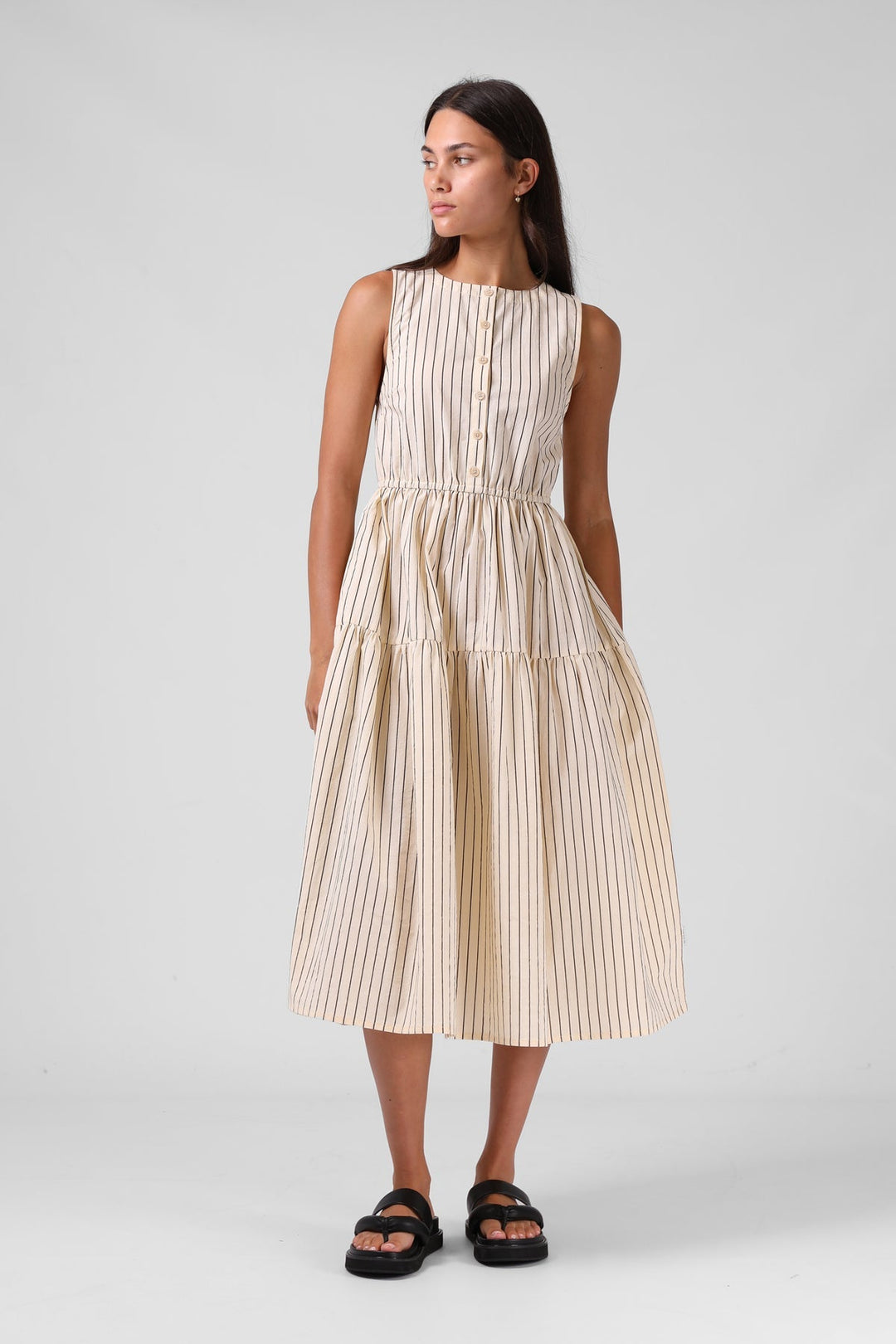 RPM Smock Midi Dress Cream Stripe