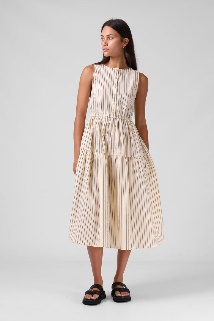 RPM Smock Midi Dress Cream Stripe