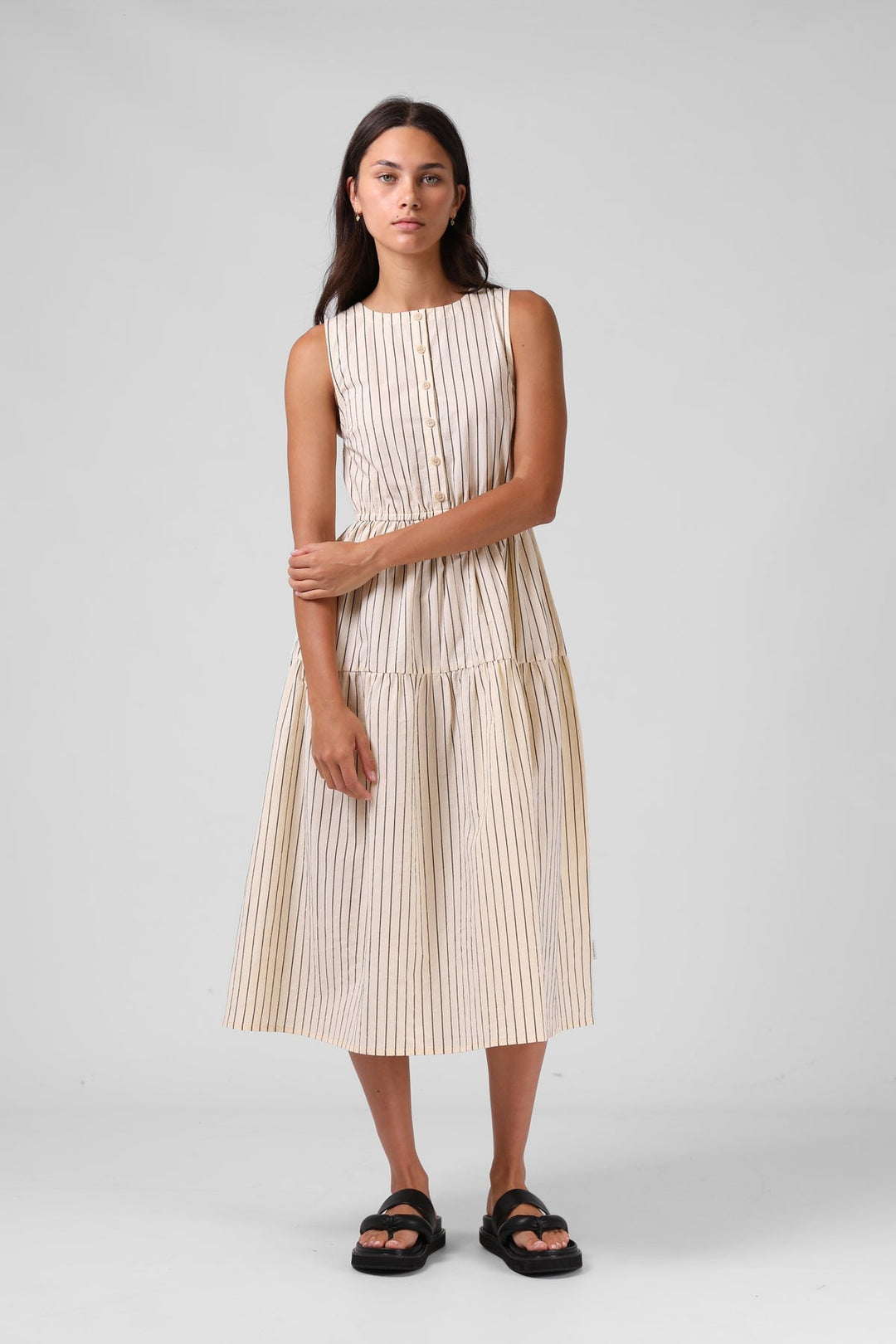 RPM Smock Midi Dress Cream Stripe
