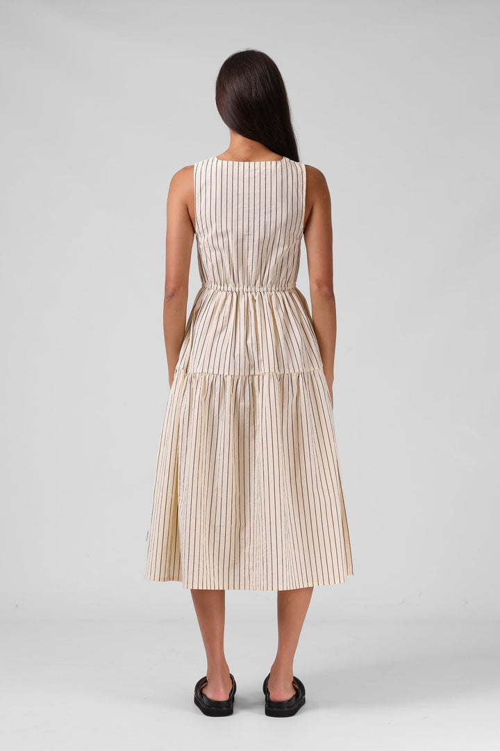 RPM Smock Midi Dress Cream Stripe