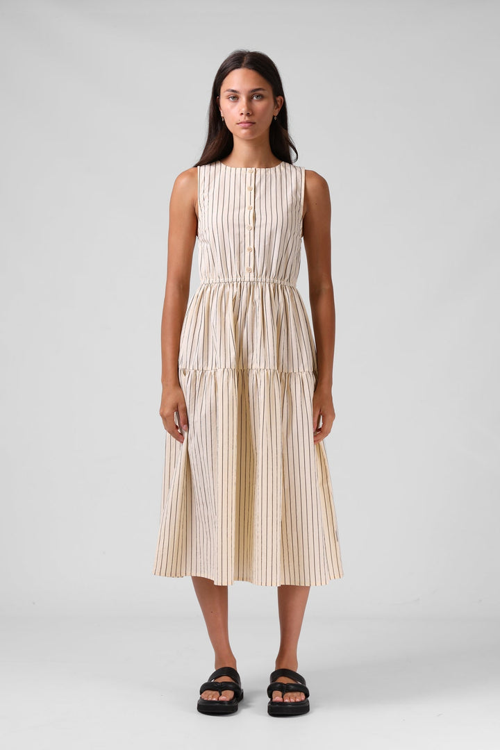 RPM Smock Midi Dress Cream Stripe