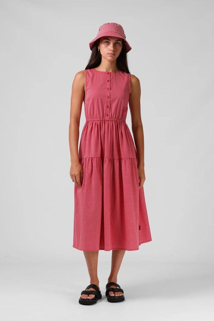 RPM Smock Midi Dress Red Pinstripe