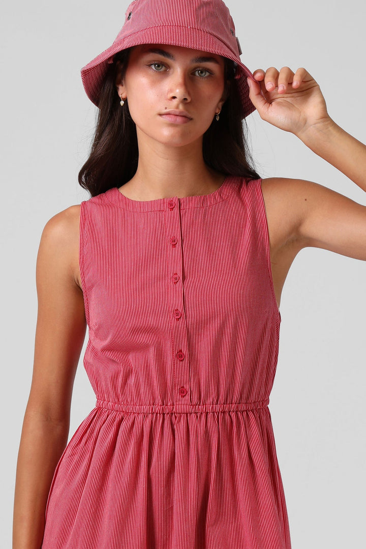 RPM Smock Midi Dress Red Pinstripe