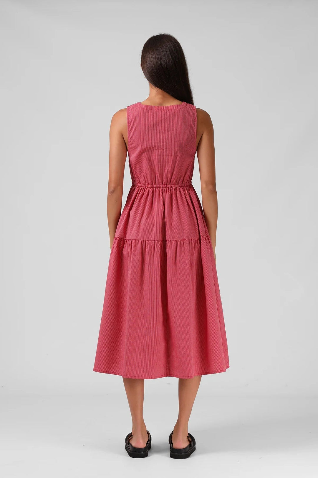 RPM Smock Midi Dress Red Pinstripe