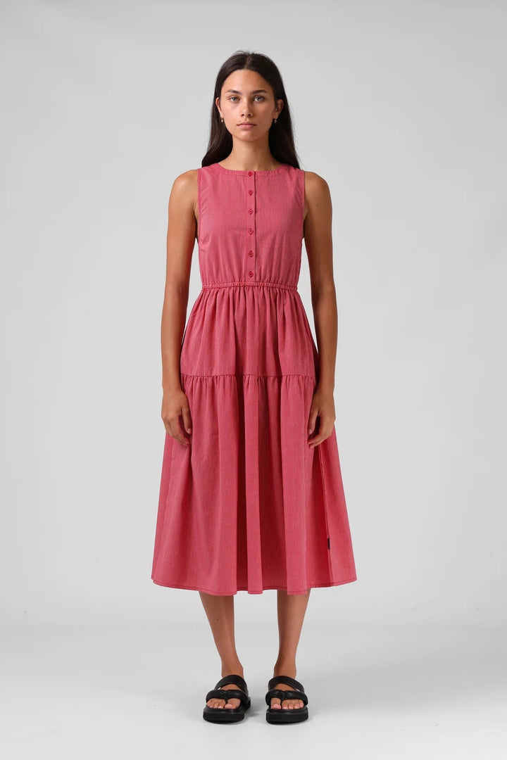 RPM Smock Midi Dress Red Pinstripe