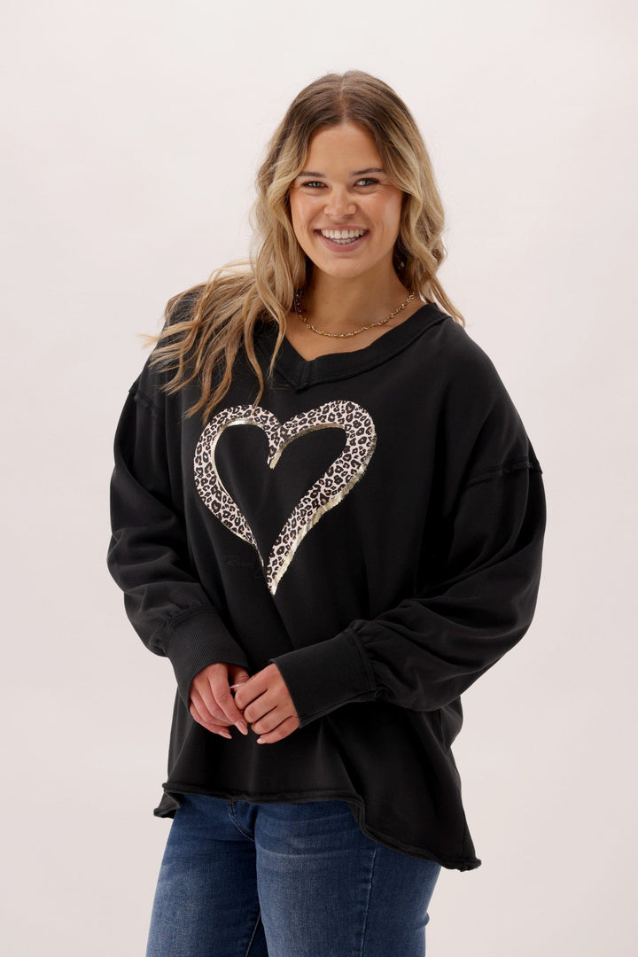 Rebel Club Brushed Heart Sweater Black