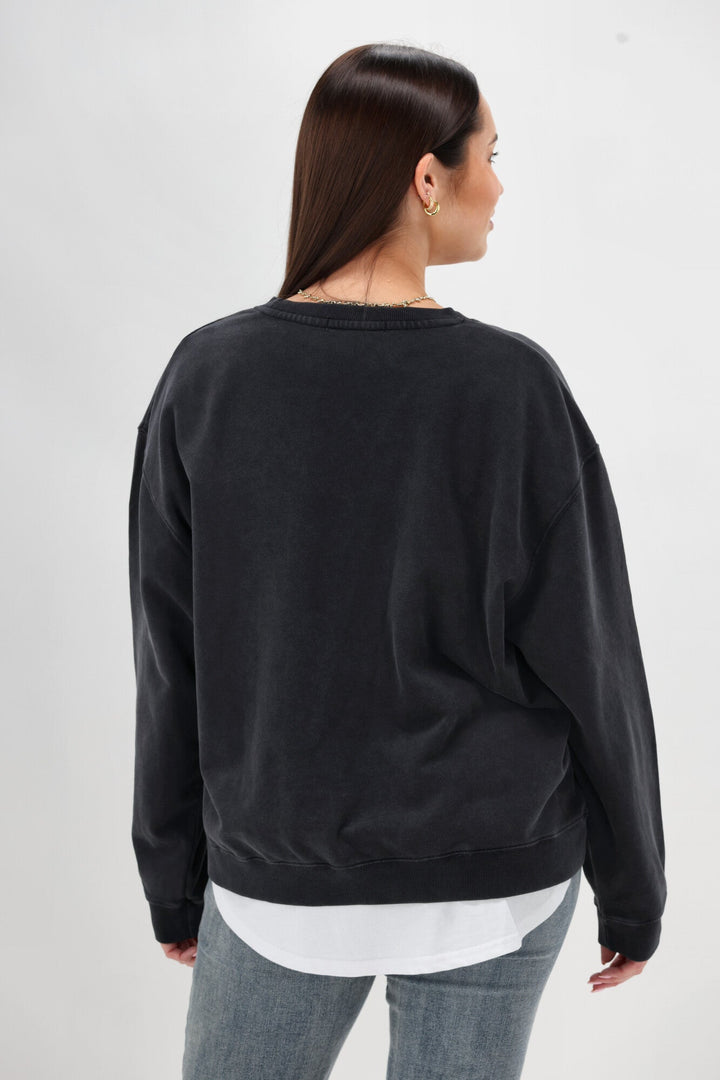 Rebel Club Double Heart Crew Washed Black