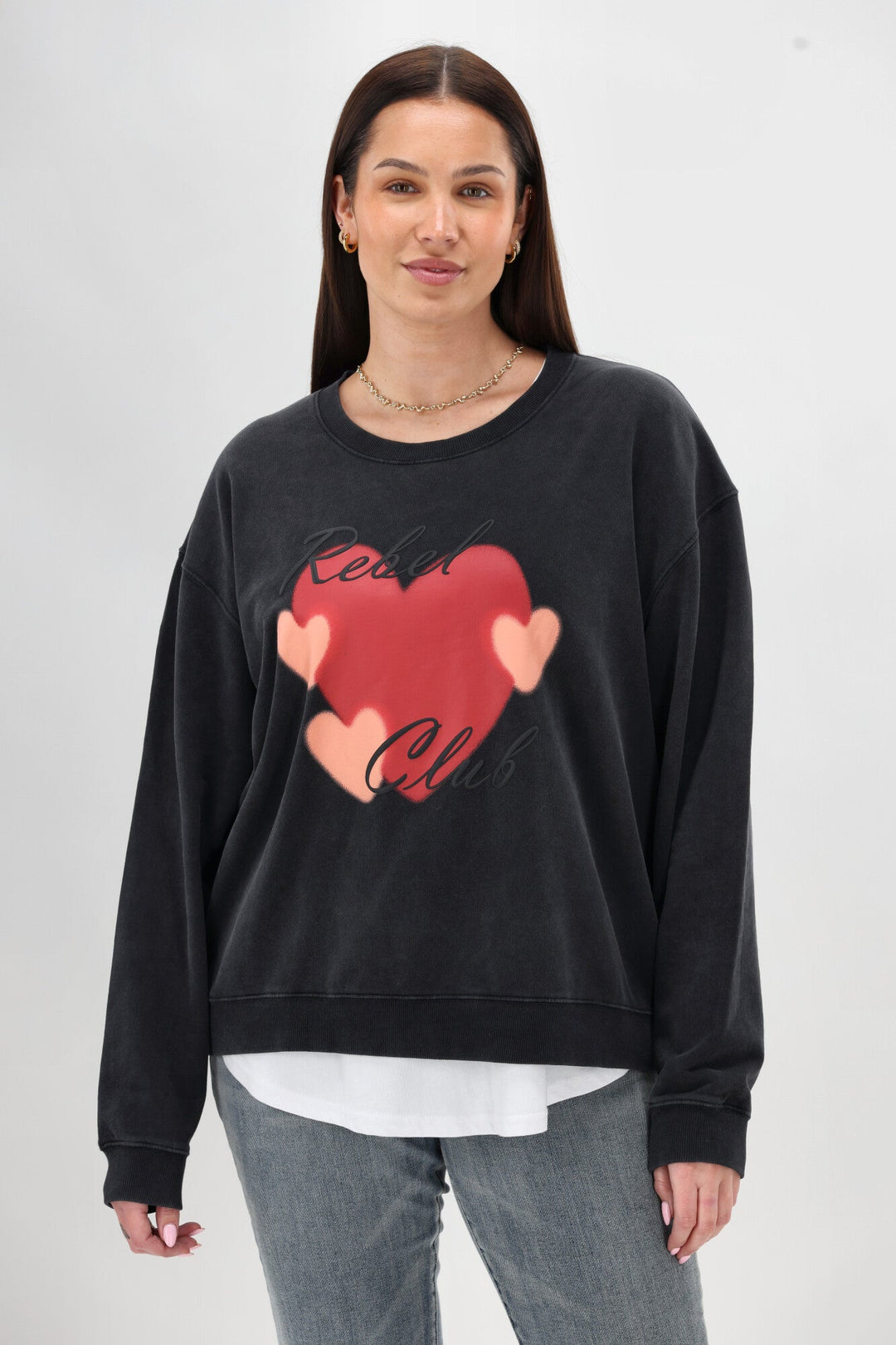 Rebel Club Double Heart Crew Washed Black