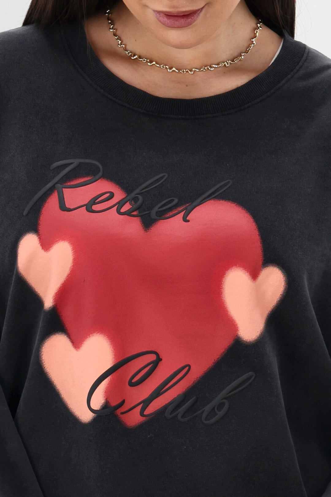 Rebel Club Double Heart Crew Washed Black