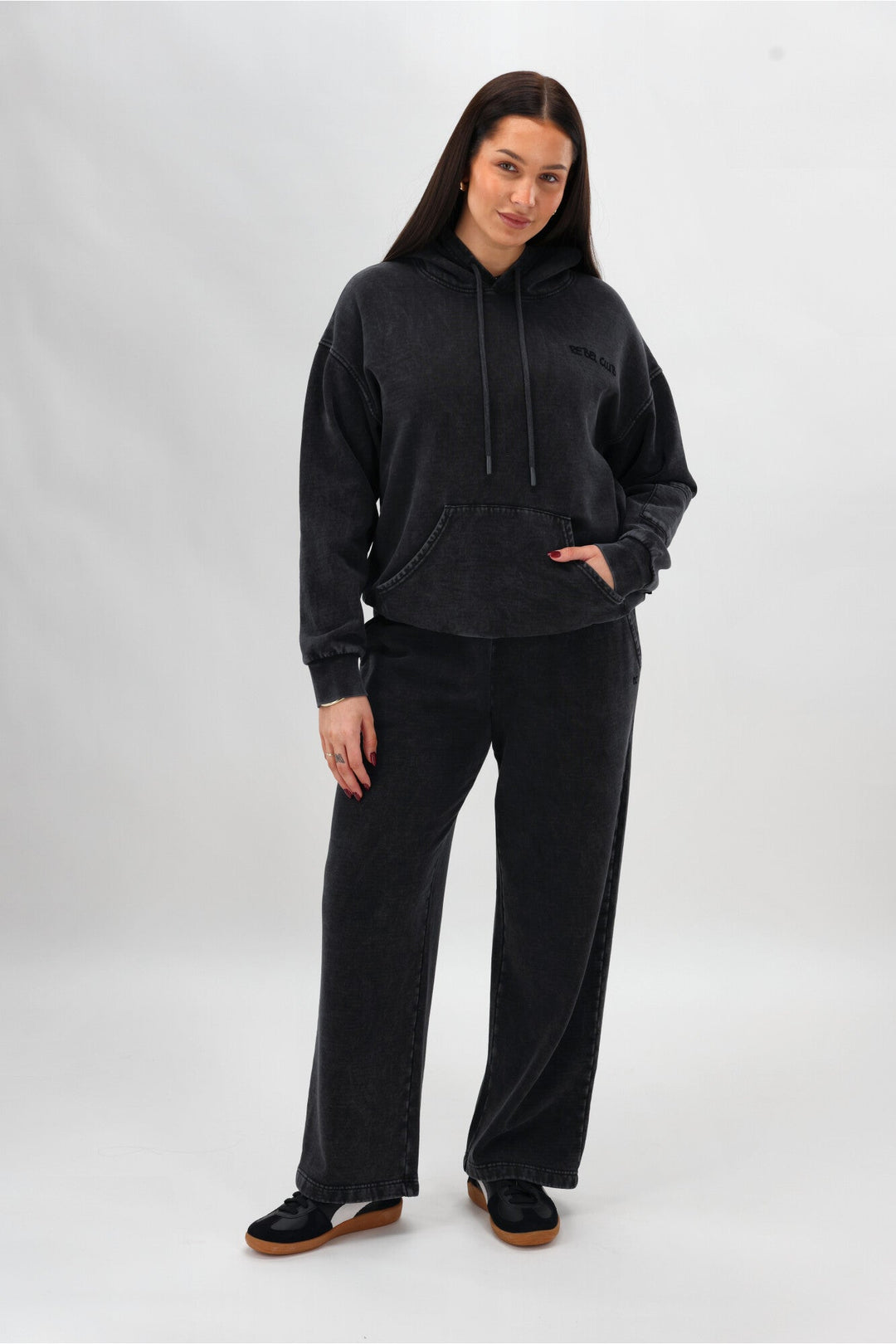 Rebel Club Flock Flower Hoodie Black Wash