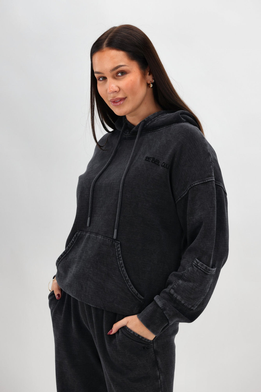 Rebel Club Flock Flower Hoodie Black Wash