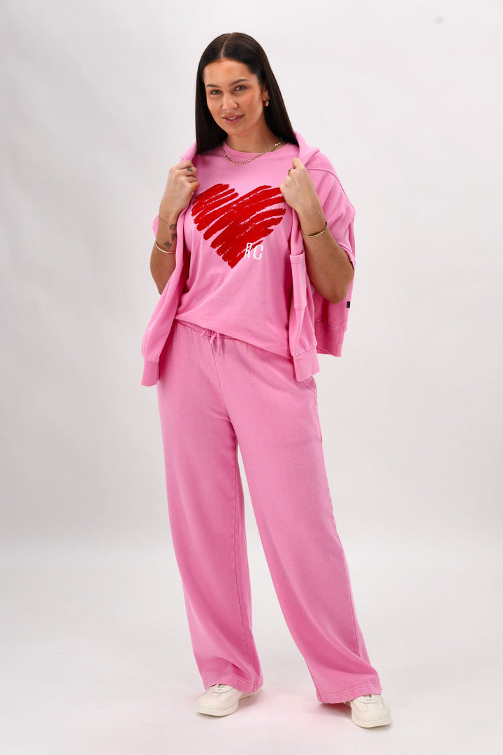 Rebel Club Flock Scribble Heart Hoodie Pink Wash