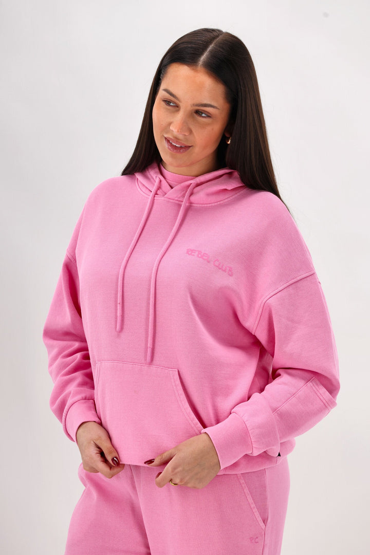 Rebel Club Flock Scribble Heart Hoodie Pink Wash