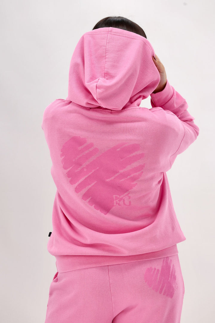 Rebel Club Flock Scribble Heart Hoodie Pink Wash