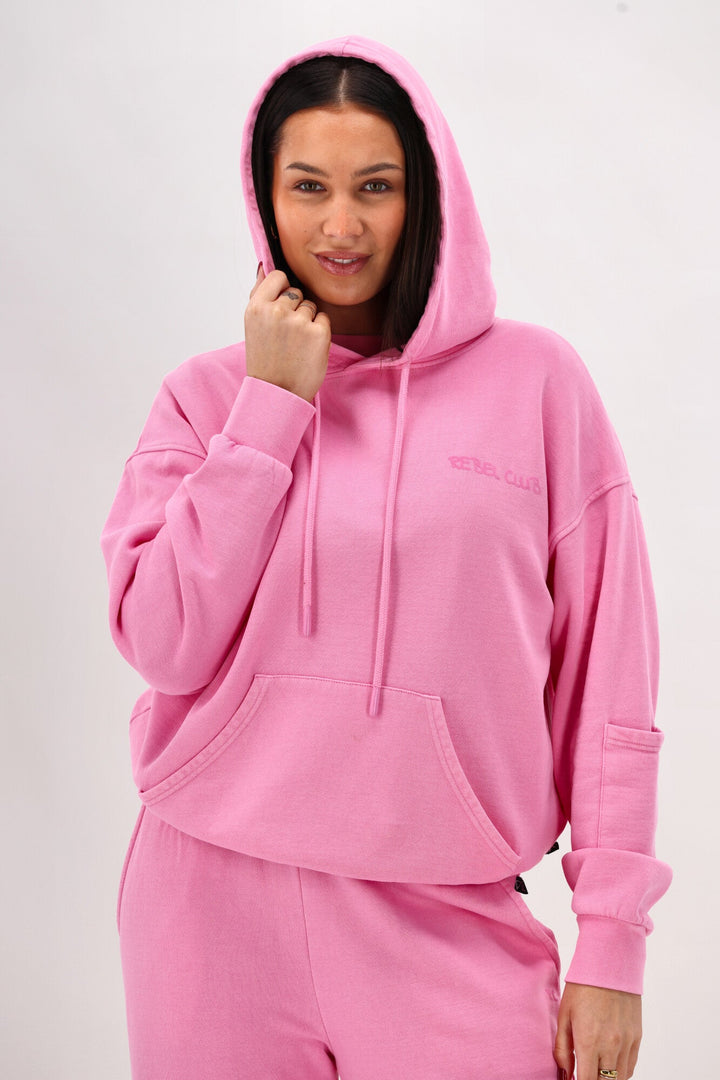 Rebel Club Flock Scribble Heart Hoodie Pink Wash