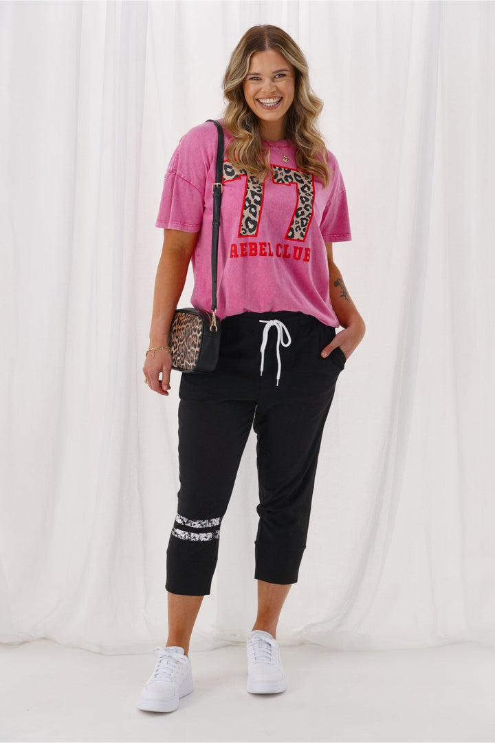 Rebel Club Halftime 3/4 Jogger Black White Stripe
