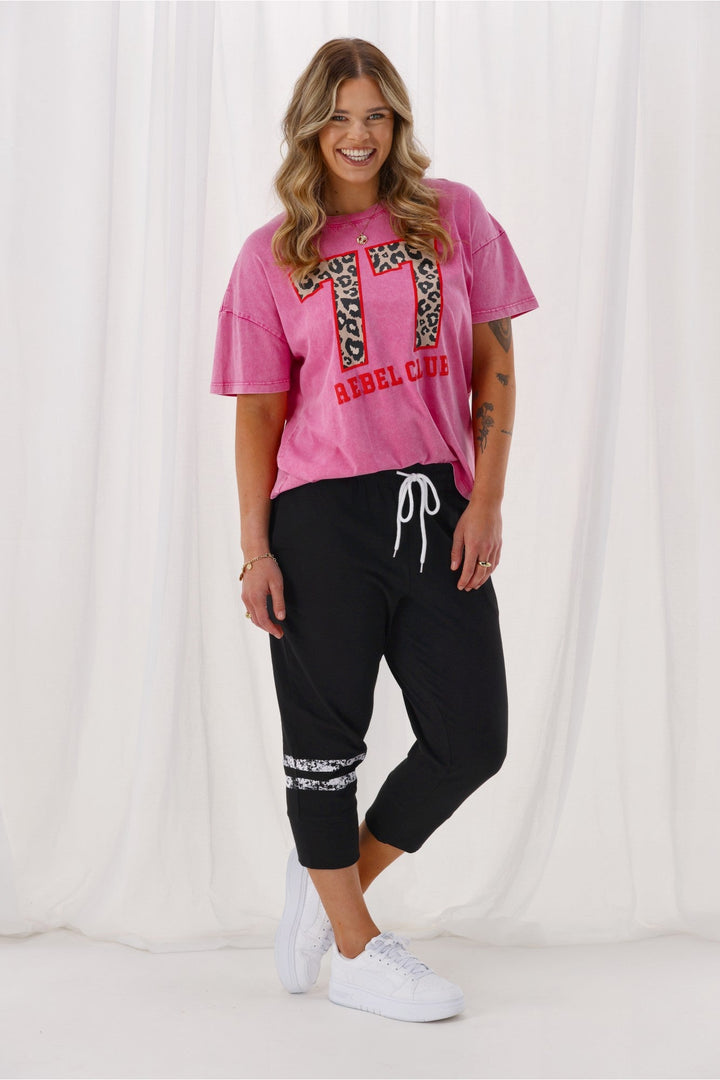 Rebel Club Halftime 3/4 Jogger Black White Stripe