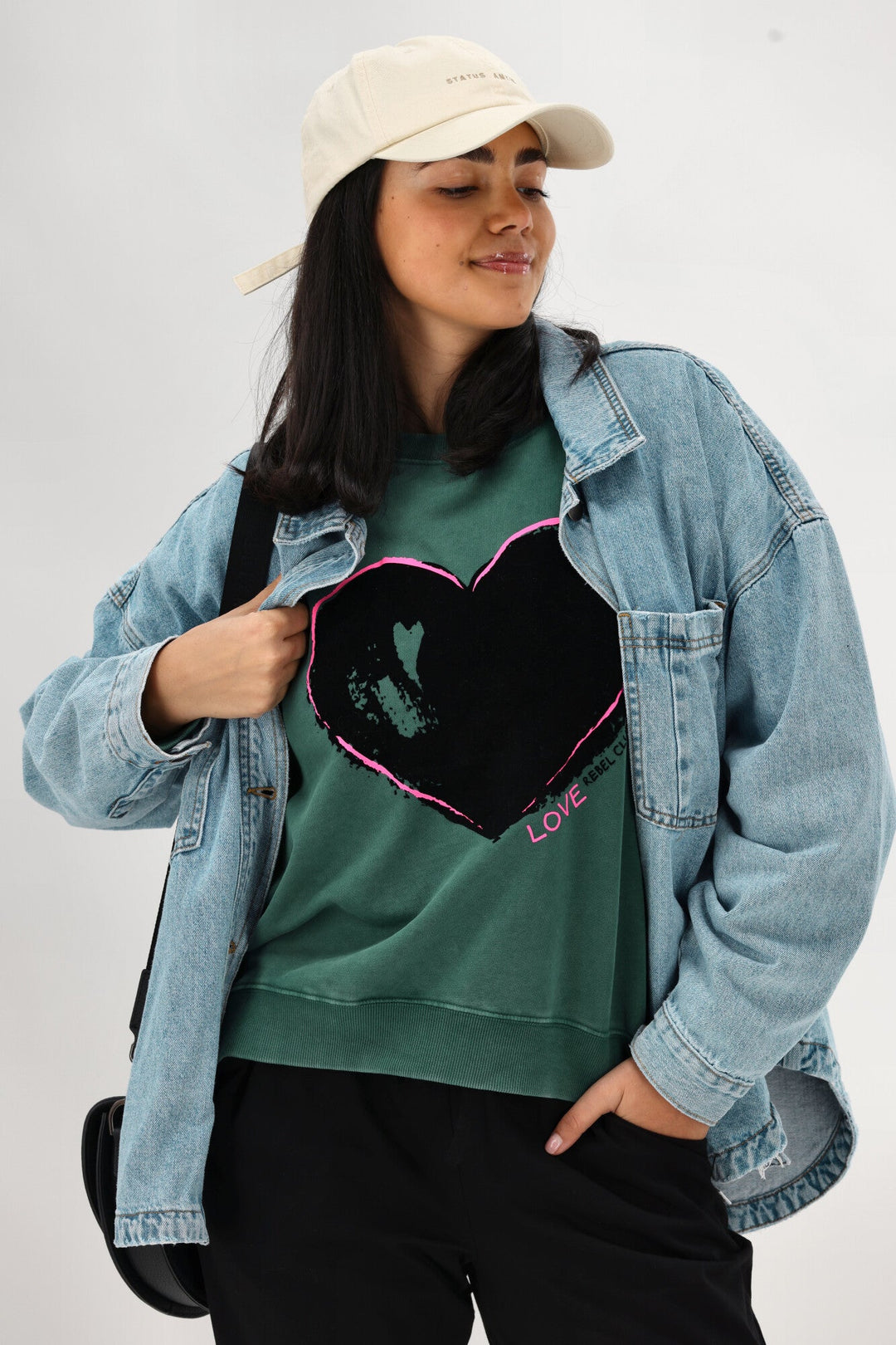 Rebel Club Heart Crush Crew Washed Green