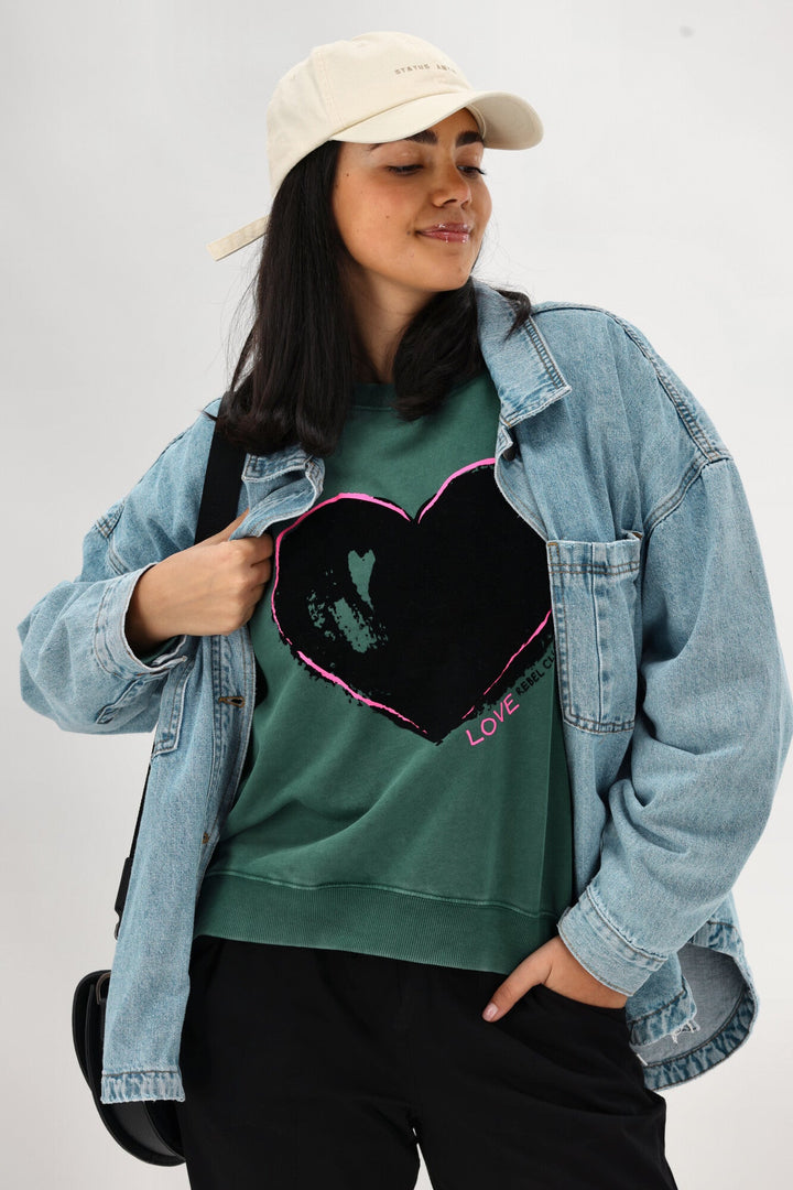 Rebel Club Heart Crush Crew Washed Green