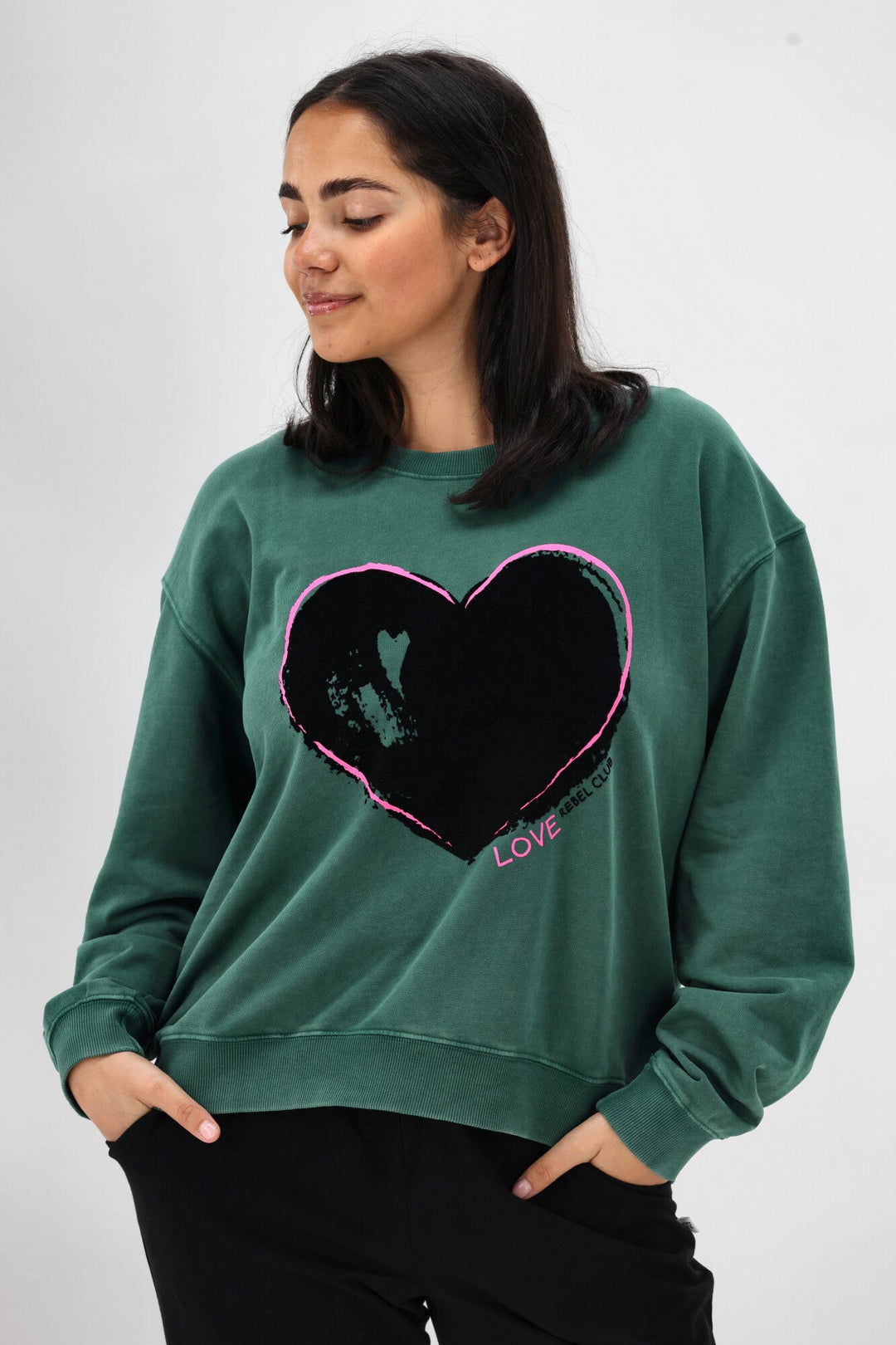 Rebel Club Heart Crush Crew Washed Green