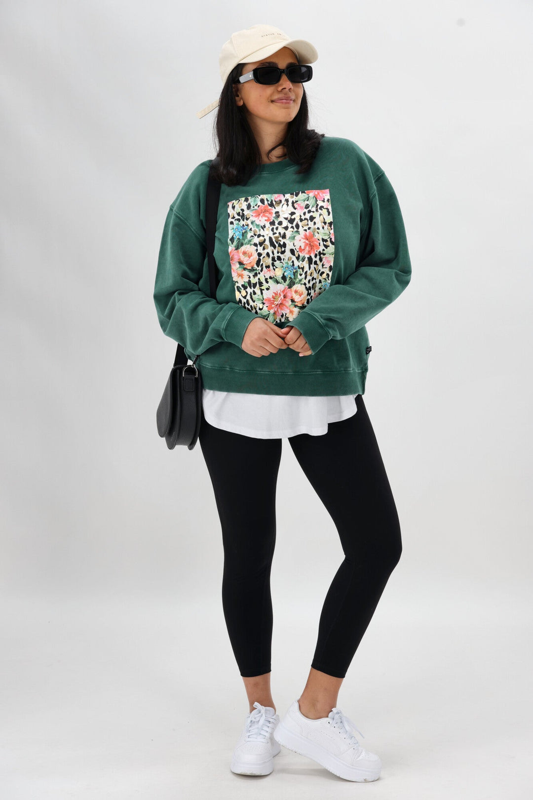 Rebel Club Leopard Dreams Block Crew Washed Green