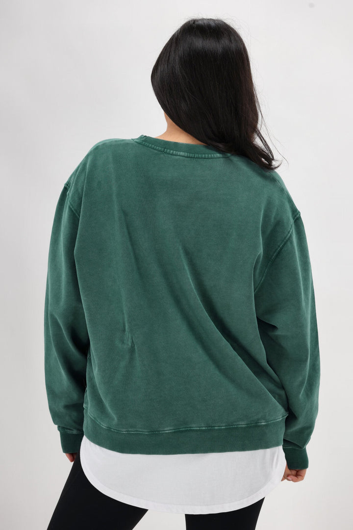 Rebel Club Leopard Dreams Block Crew Washed Green
