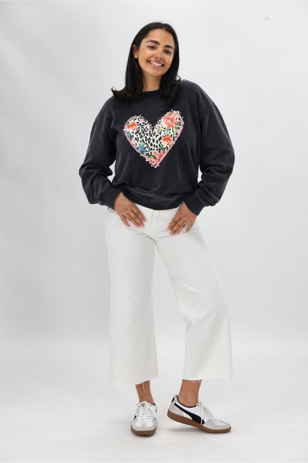 Rebel Club Leopard Dreams Heart Crew Washed Black