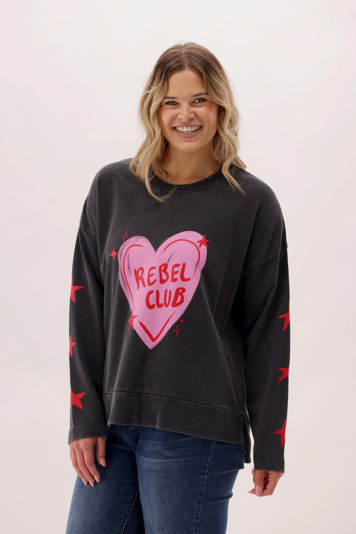 Rebel Club Star Struck Crew Washed Black