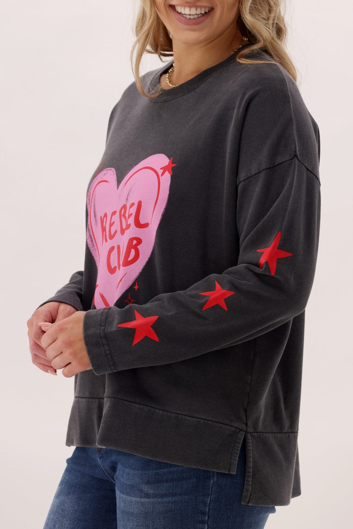 Rebel Club Star Struck Crew Washed Black