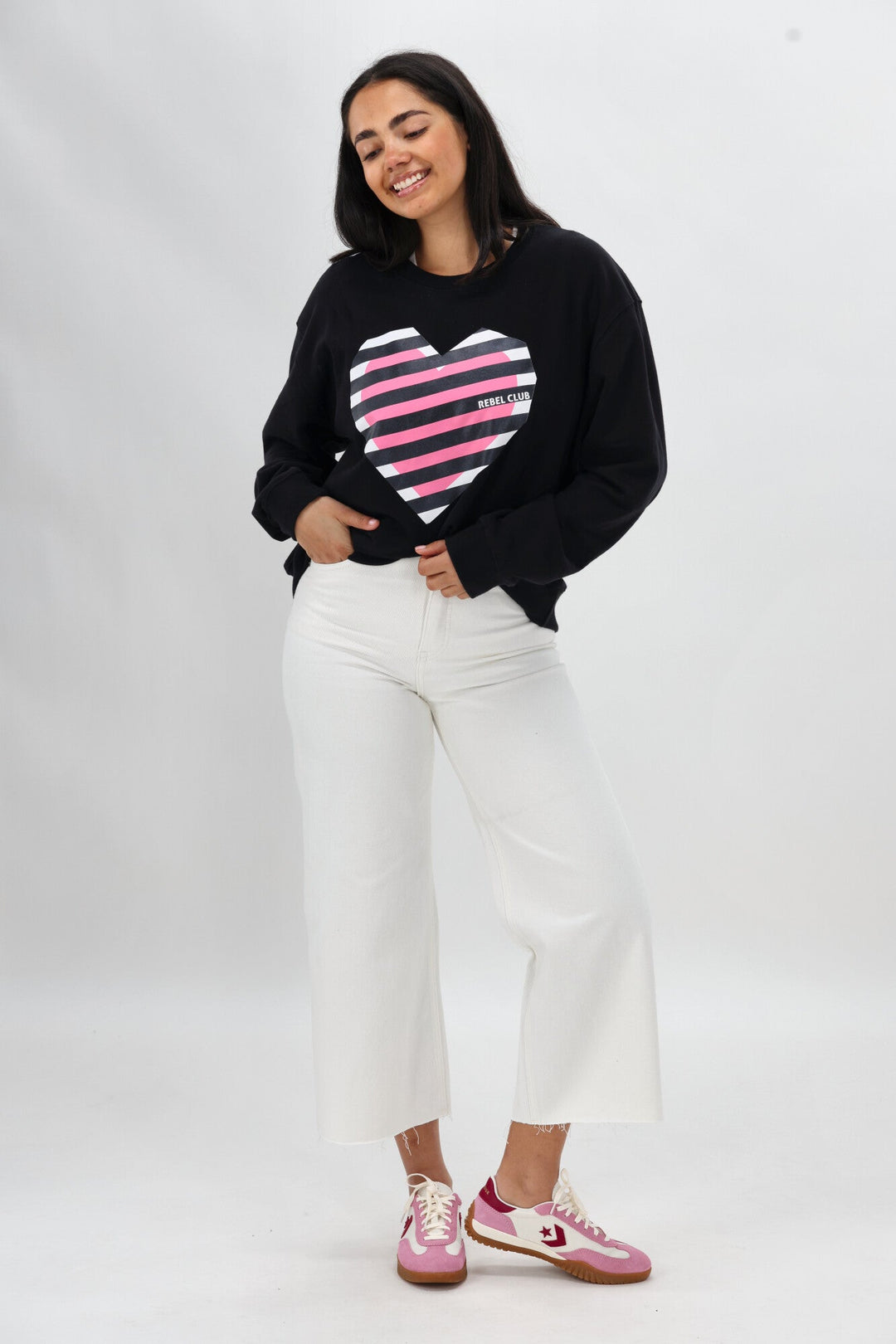Rebel Club Stripe Heart Crew Black