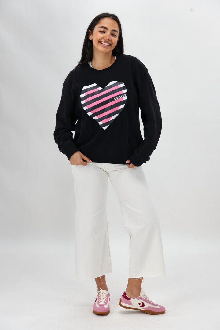 Rebel Club Stripe Heart Crew Black