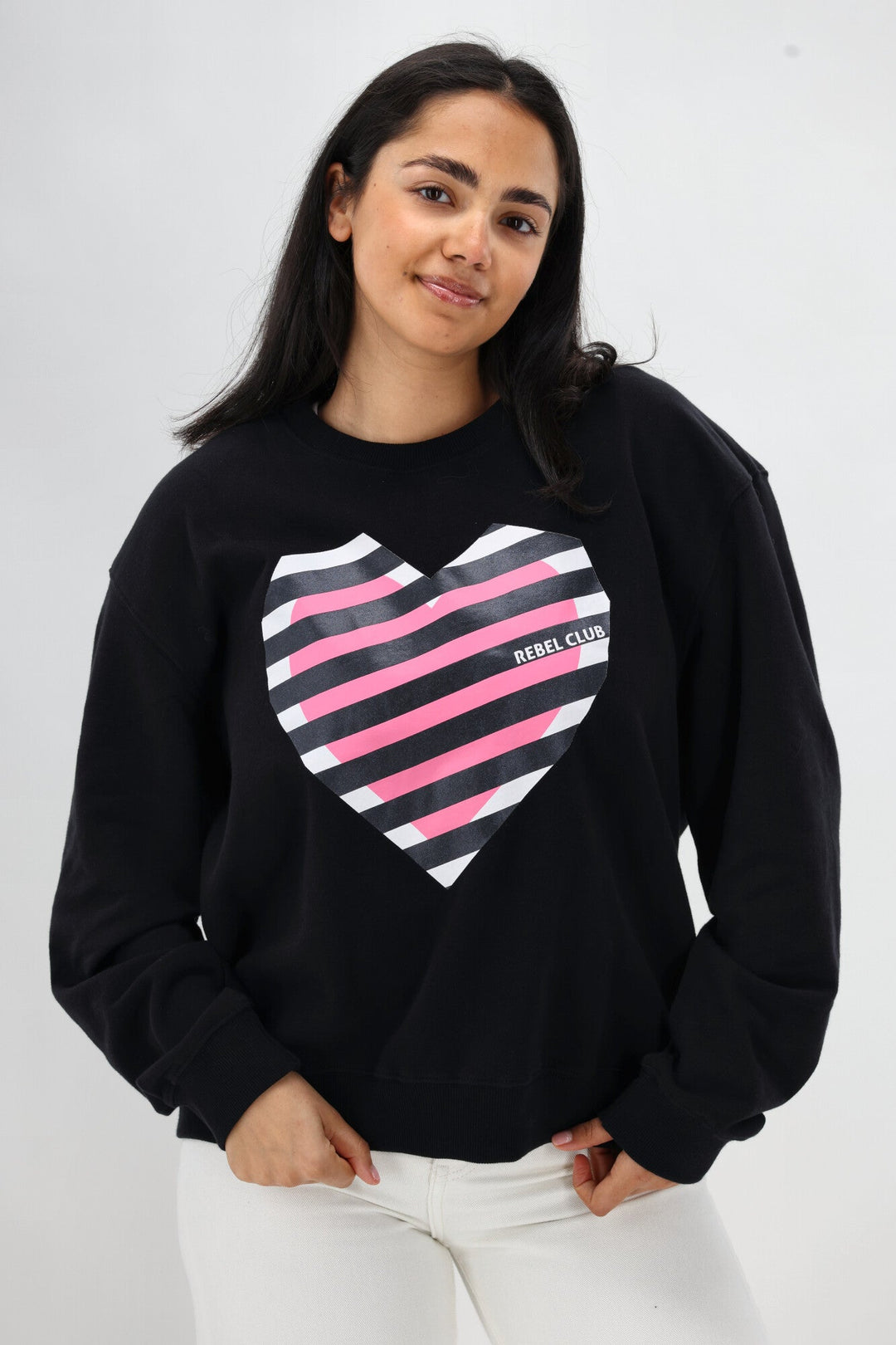 Rebel Club Stripe Heart Crew Black