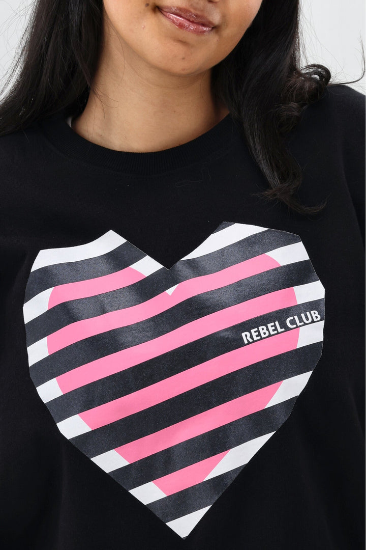 Rebel Club Stripe Heart Crew Black