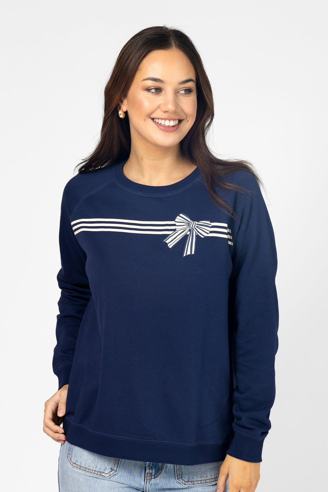 Stella + Gemma Classic Sweater Stripes and Bow Navy