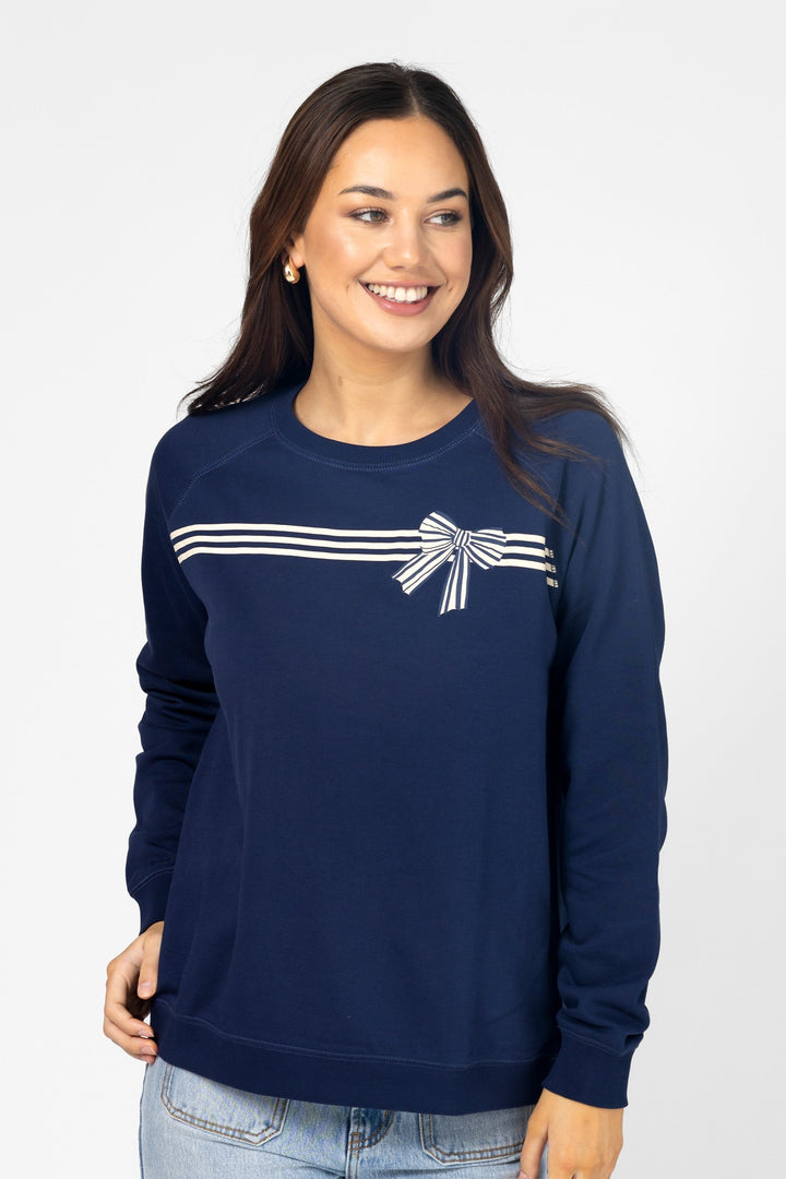 Stella + Gemma Classic Sweater Stripes and Bow Navy