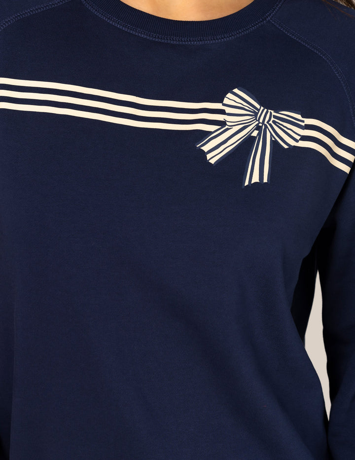 Stella + Gemma Classic Sweater Stripes and Bow Navy