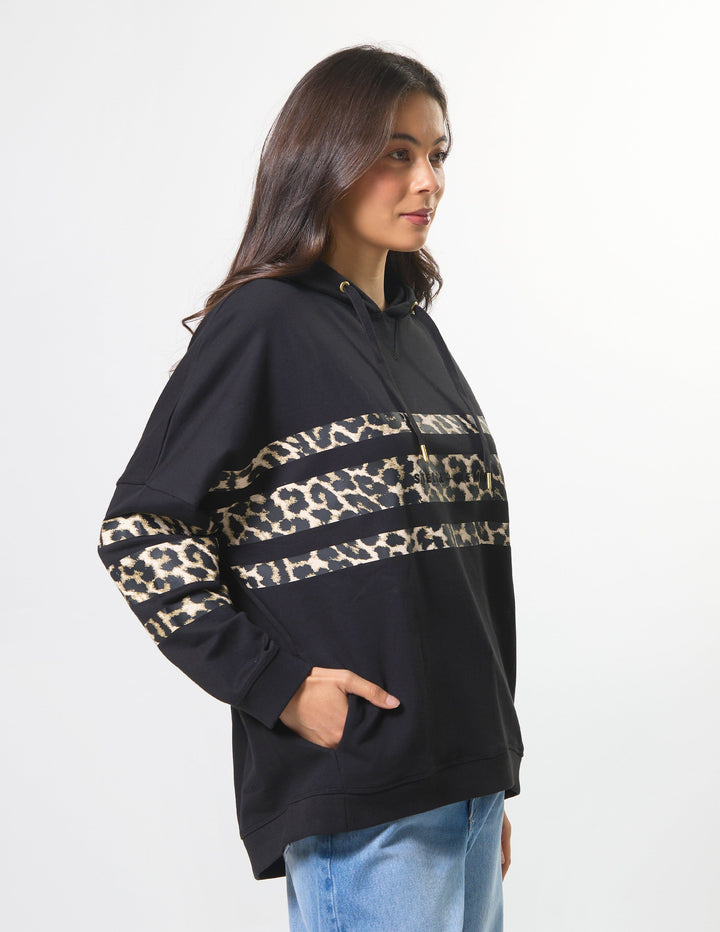 Stella + Gemma Newport Hoodie Black Leopard Icon Stripe