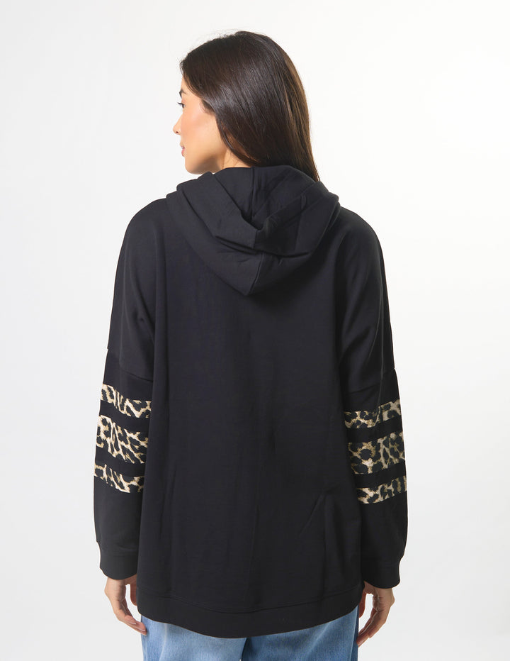 Stella + Gemma Newport Hoodie Black Leopard Icon Stripe