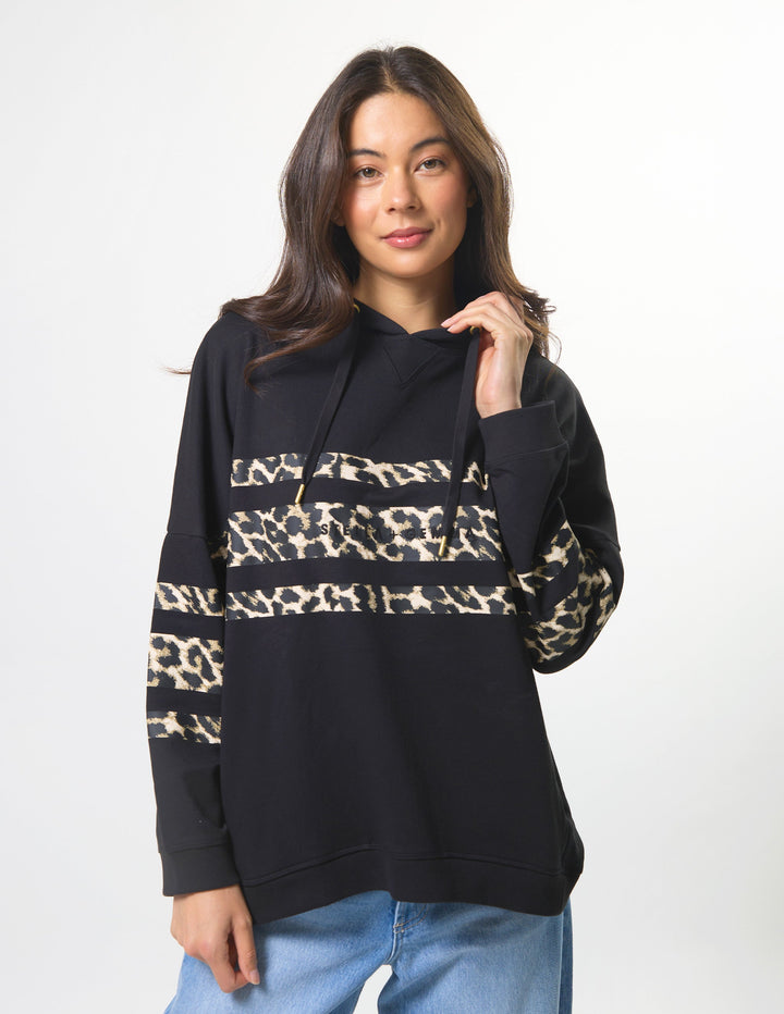Stella + Gemma Newport Hoodie Black Leopard Icon Stripe