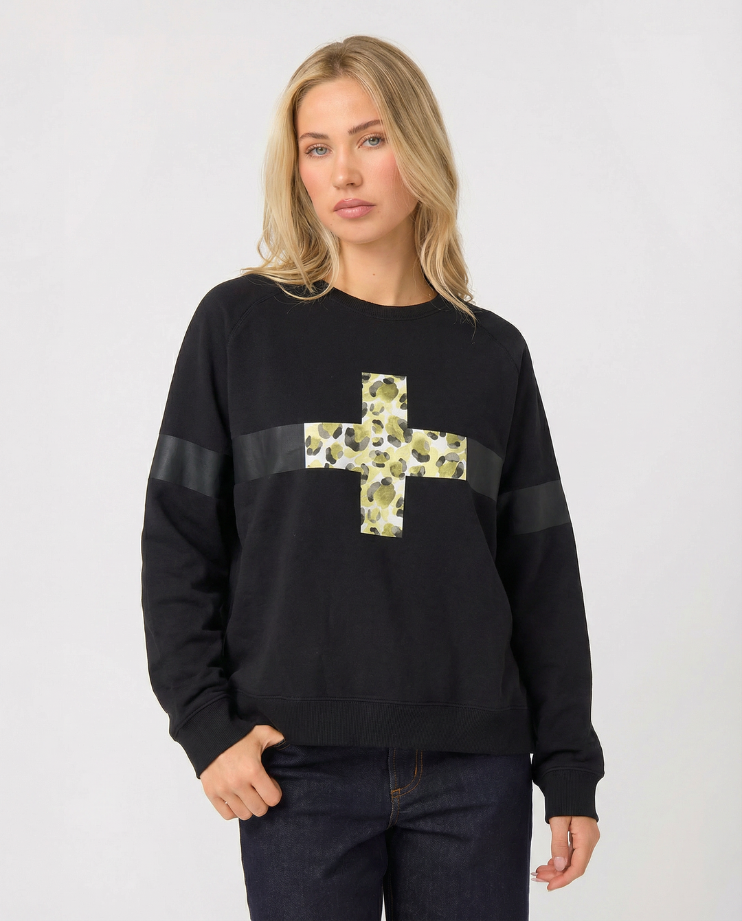Stella + Gemma Black Leopardess Cross Sweatshirt Black