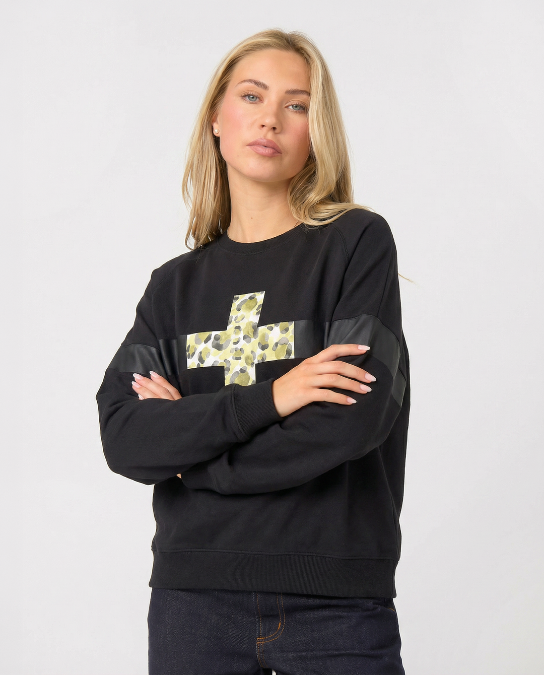 Stella + Gemma Black Leopardess Cross Sweatshirt Black