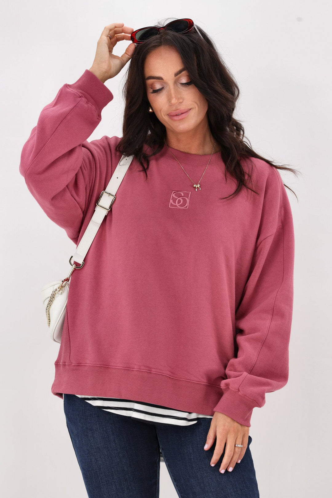 Essentials Monogrammed Crew Dusty Rose