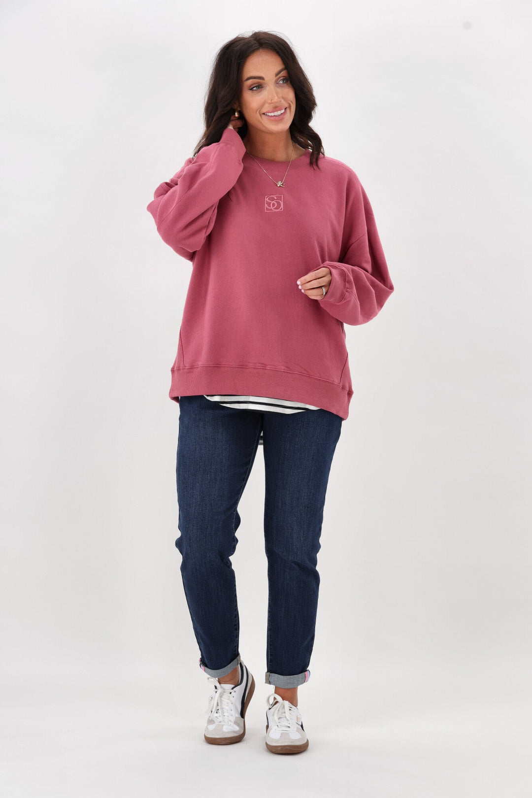 Essentials Monogrammed Crew Dusty Rose