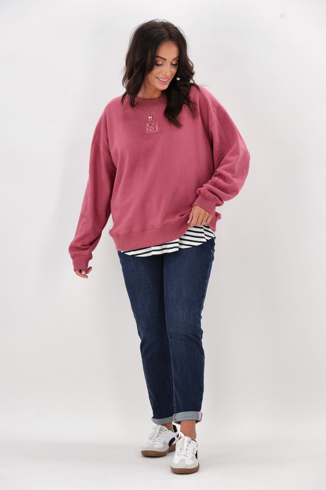 Essentials Monogrammed Crew Dusty Rose