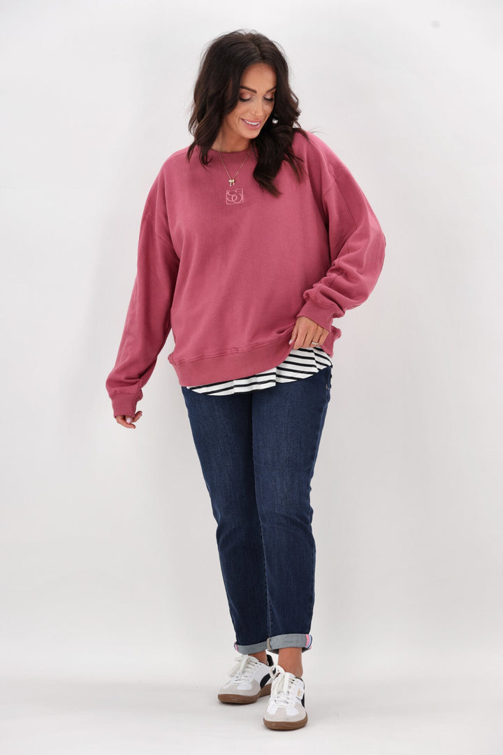 Essentials Monogrammed Crew Dusty Rose