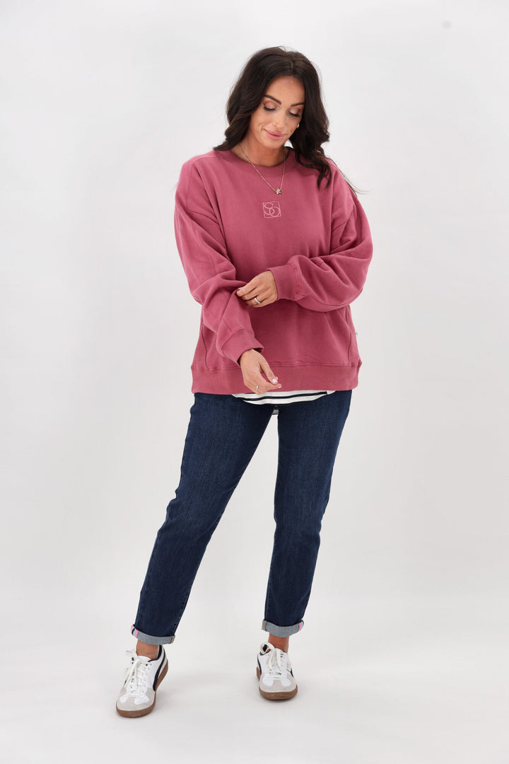 Essentials Monogrammed Crew Dusty Rose