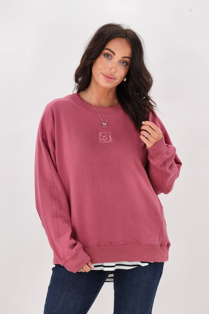 Essentials Monogrammed Crew Dusty Rose