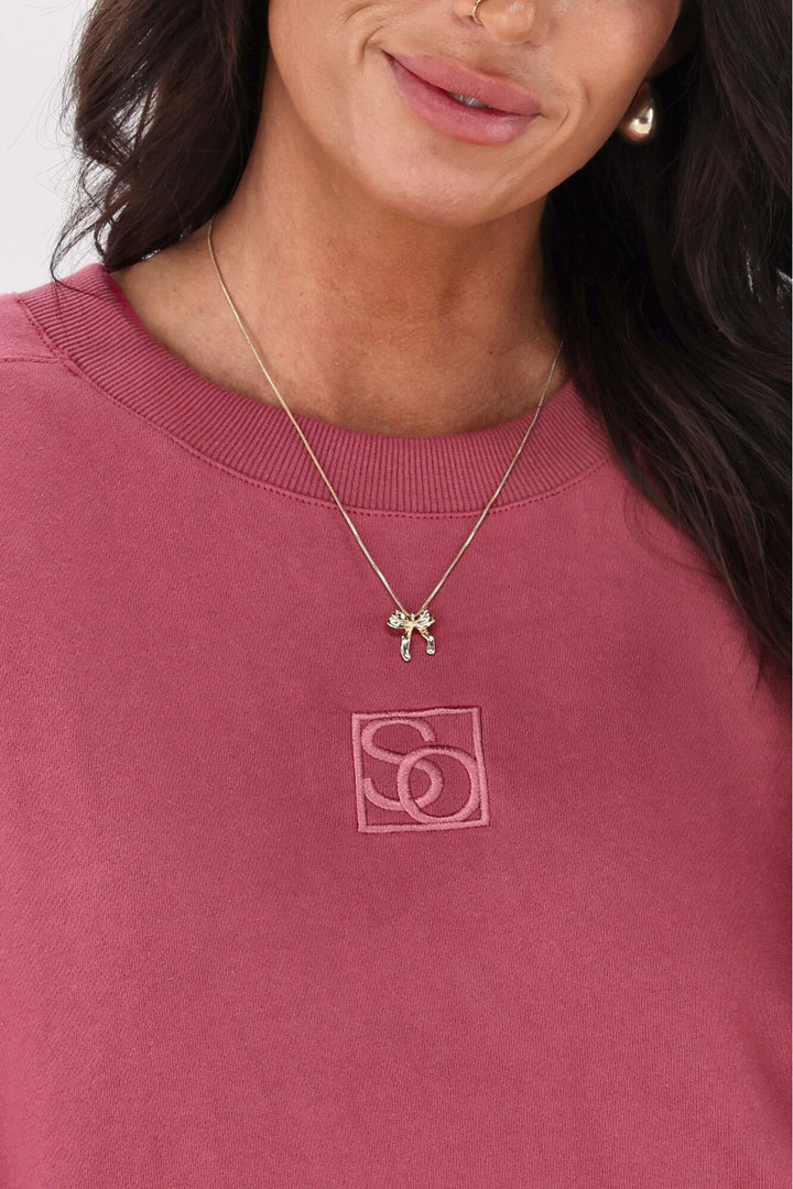 Essentials Monogrammed Crew Dusty Rose
