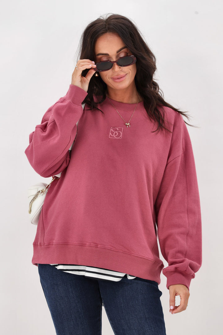 Essentials Monogrammed Crew Dusty Rose